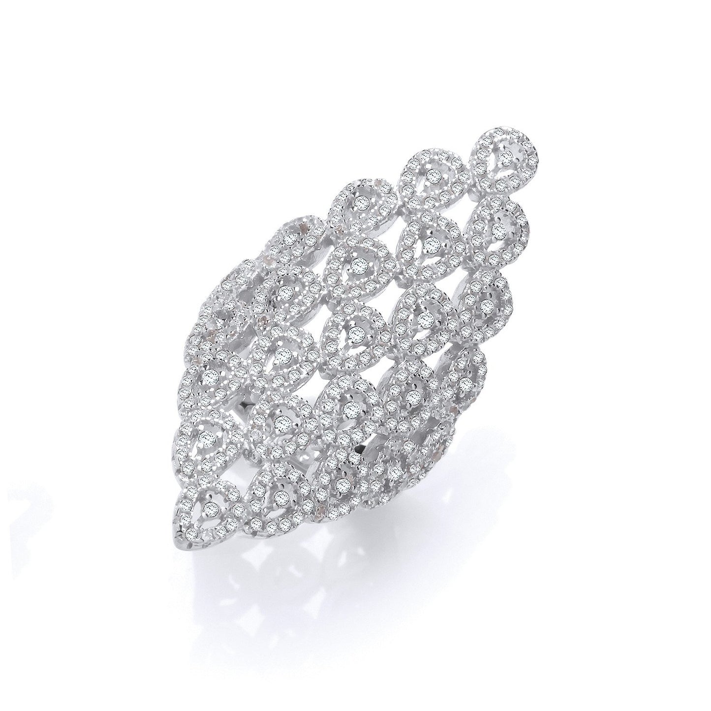Silver Long Diamond Shape Design Cubic Zirconia Ring