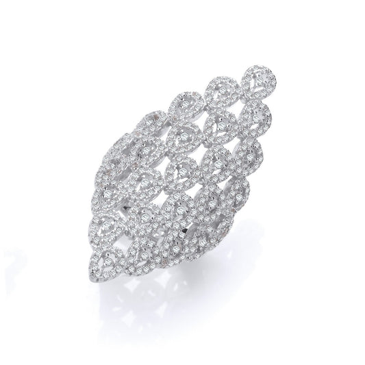 Silver Long Diamond Shape Design Cubic Zirconia Ring