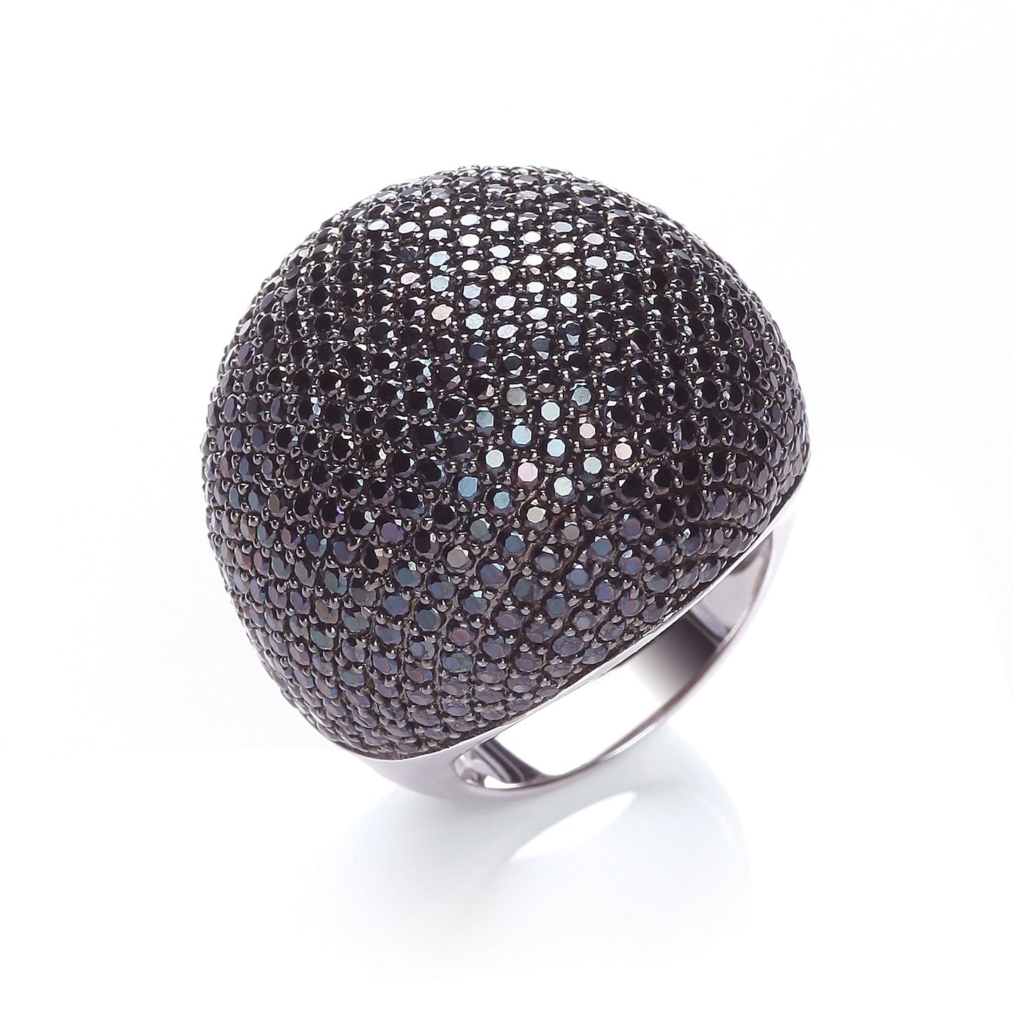 Micro Pave Big Cocktail Ring 503 Black Cubic Zirconia