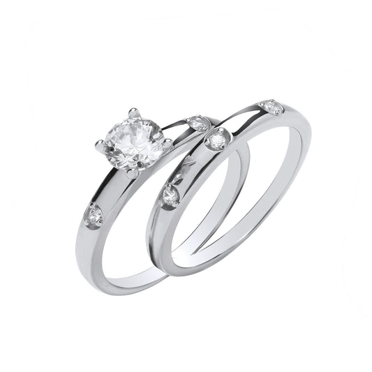 Silver Bridal Set S/S Round Cubic Zirconias Half Eternity Rings