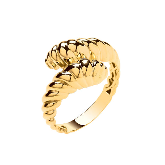 Yellow Gold Crossover Ribbed Ladies Ring
