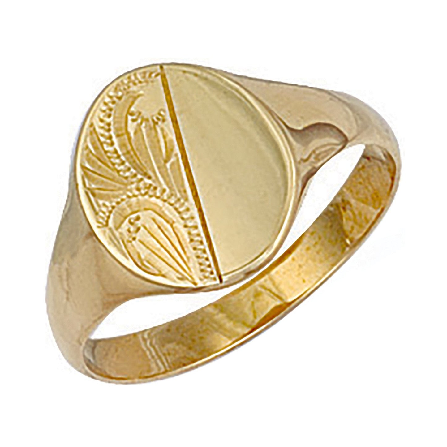 Yellow Gold Engraved Oval Signet Ring (HNN-1E171B)