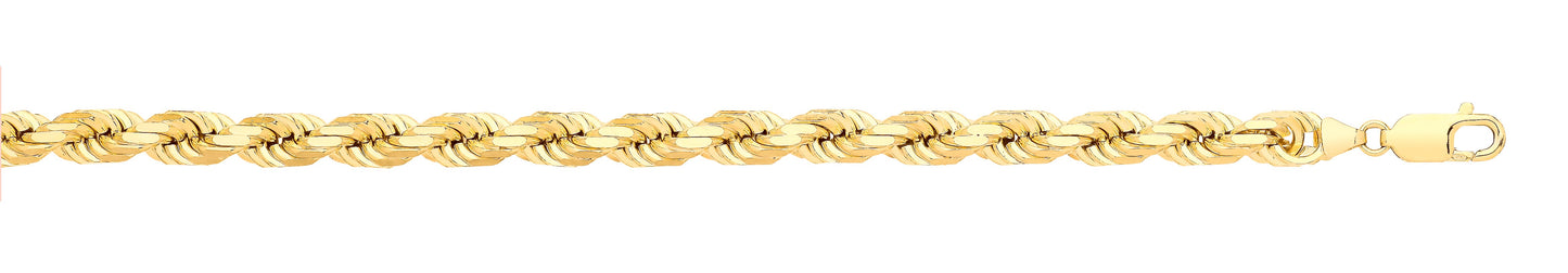 Yellow Gold Solid Diamond Cut 7.5mm Rope Chain