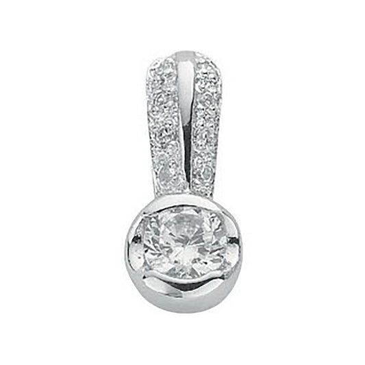 Silver Rubover Set Cubic Zirconia Single Stone Pendant - 1.8g