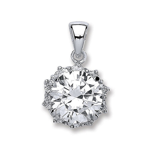 Silver Round Brilliant Cut Cubic Zirconia Pendant