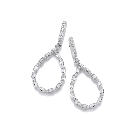 Teardrop Baguette Cubic Zirconias Silver Drop Earrings