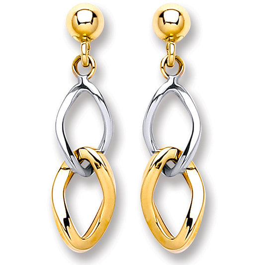White & Yellow Gold Drop Earrings - 1.1g