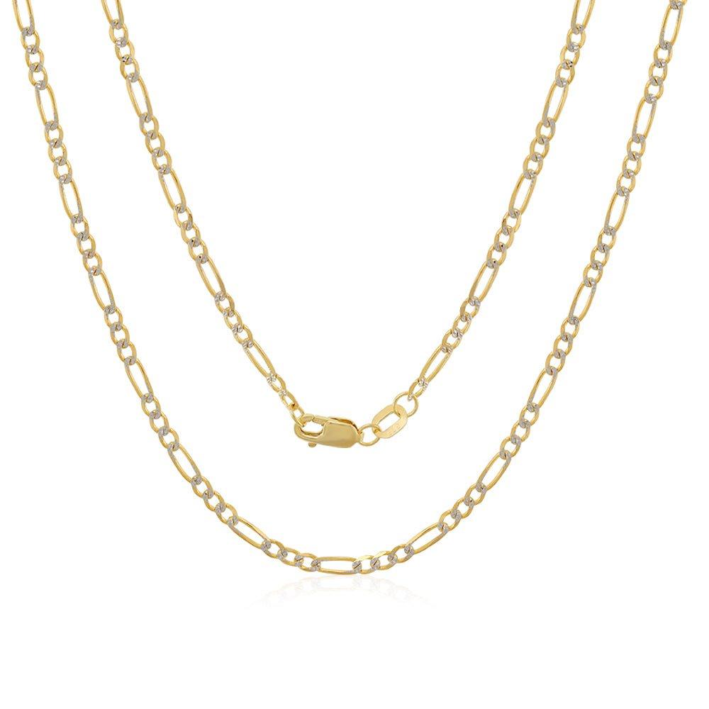 Yellow Gold Rhodium Plated 2.5mm Figaro Chain