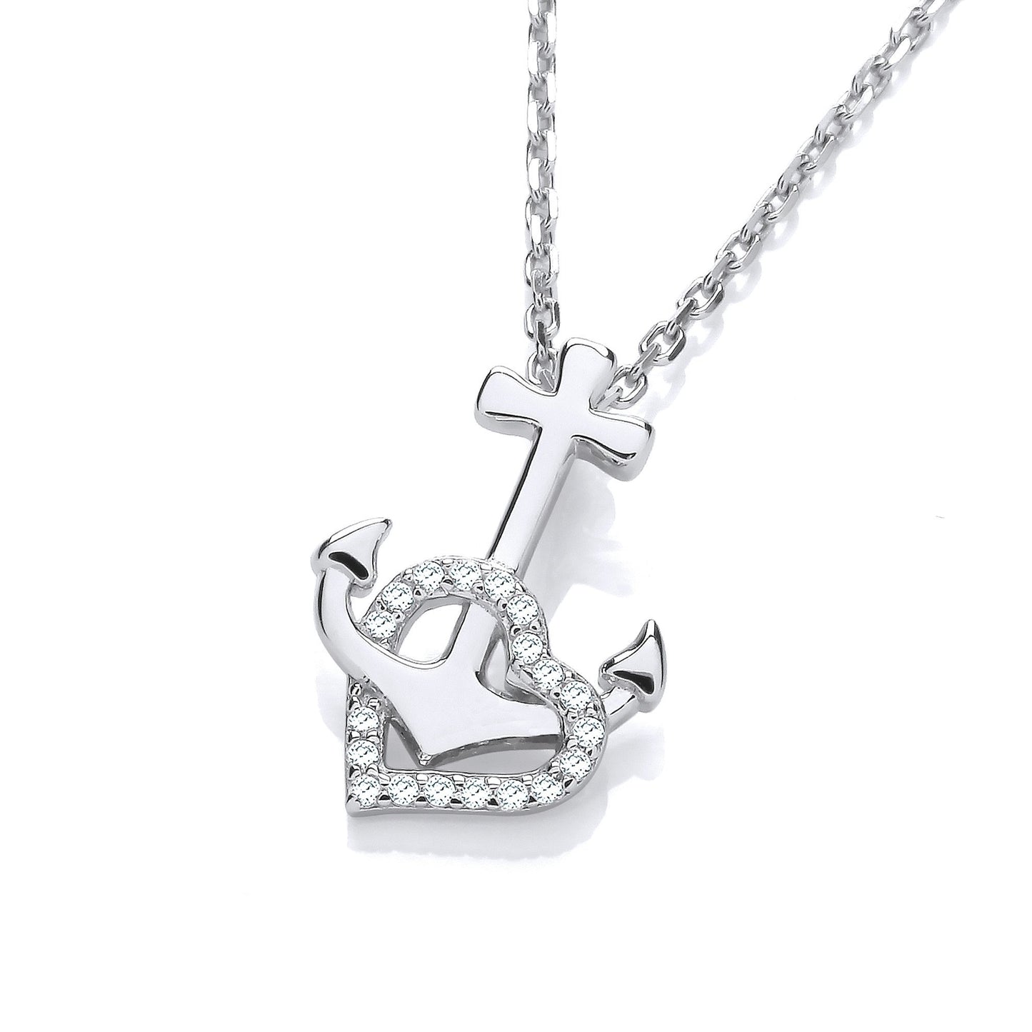 Anchor Cubic Zirconia Heart Pendant with Chain