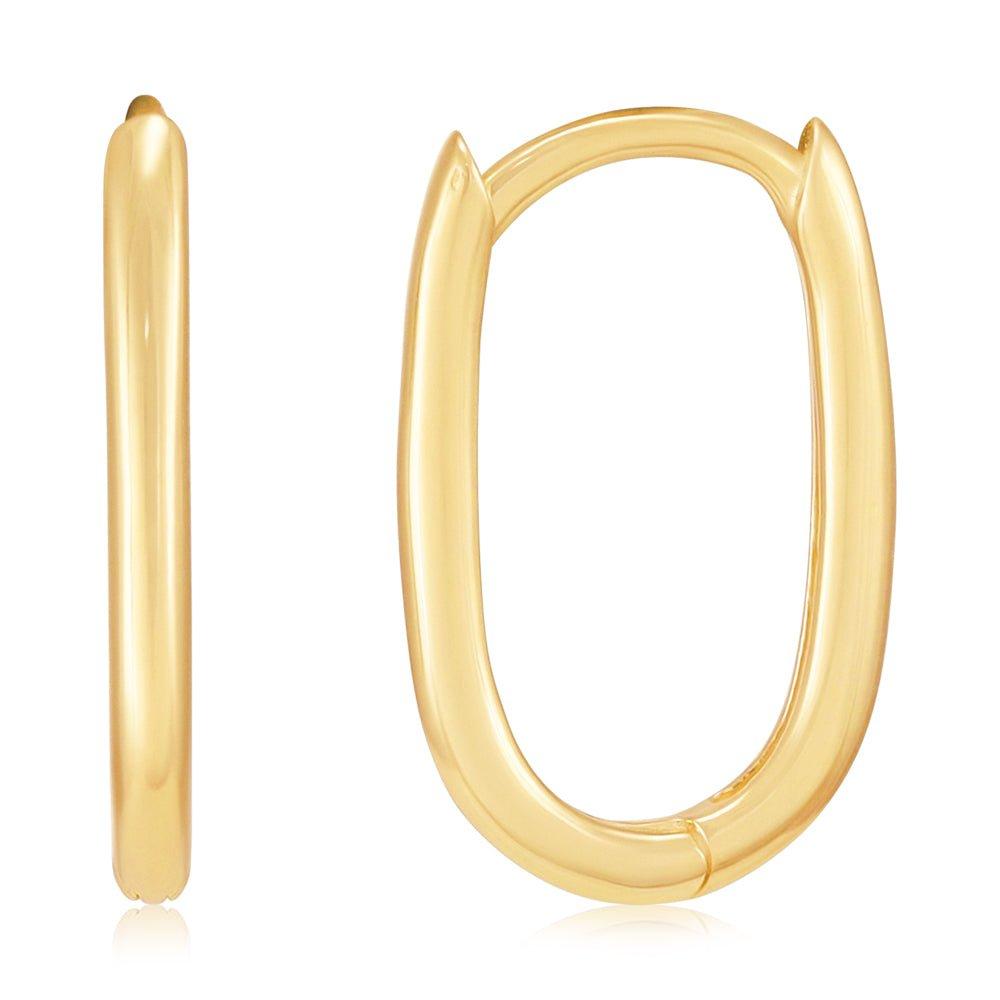 Yellow Gold Plain Hinged Oval Hoop Huggies