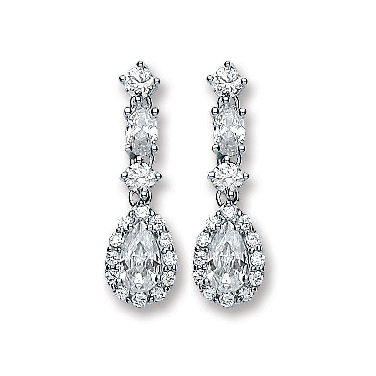 Silver Cubic Zirconia Graduated Teardrop Stud Earrings