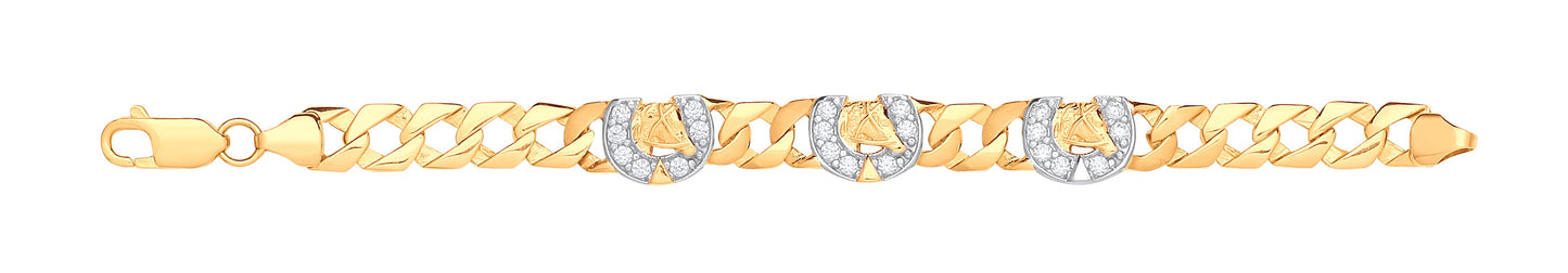 Yellow Gold Lucky Horseshoe Cubic Zirconia Charms Baby Bracelet