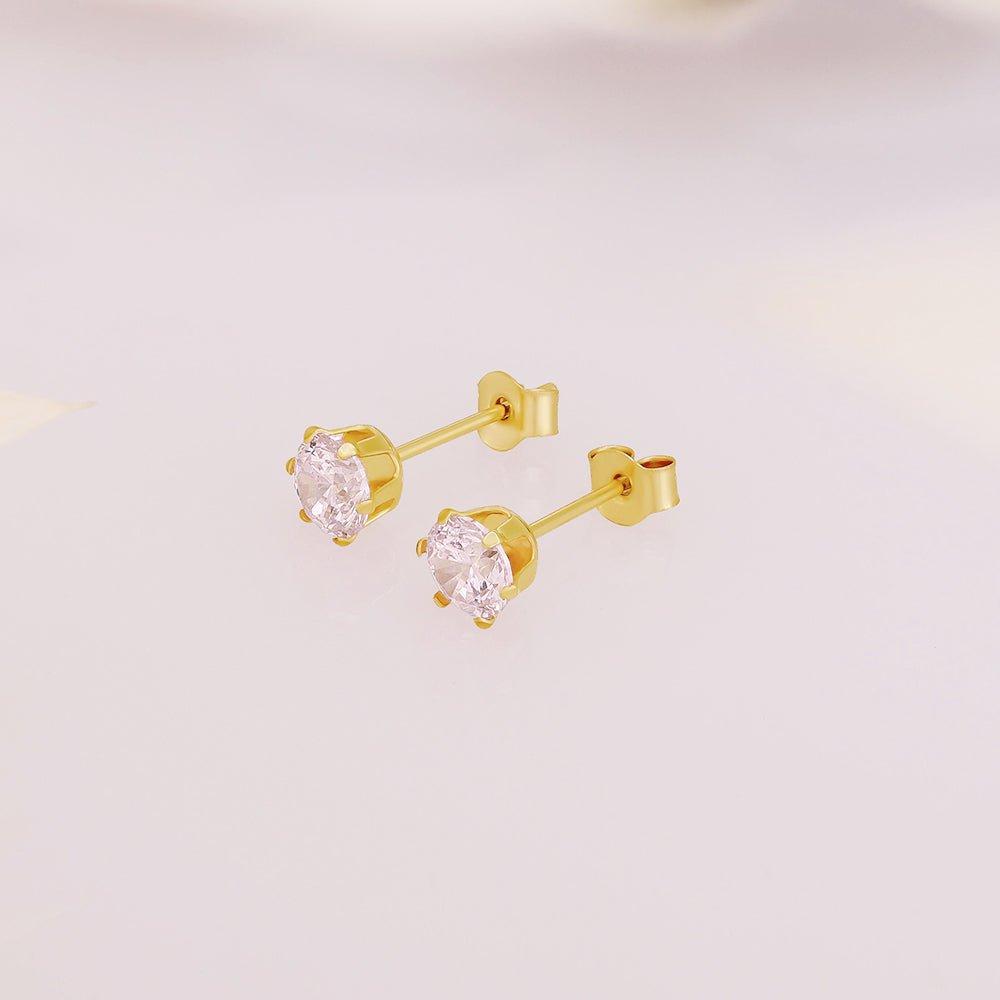 9ct Yellow Gold 4mm Claw Set Pink Cubic Zirconia Studs