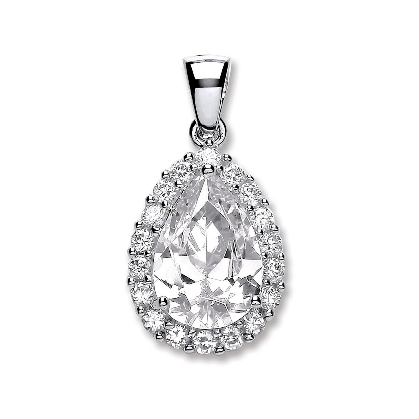 Silver Pear Shape Cubic Zirconia Pendant