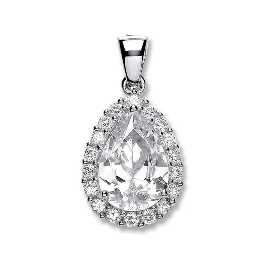 Silver Pear Shape Cubic Zirconia Pendant