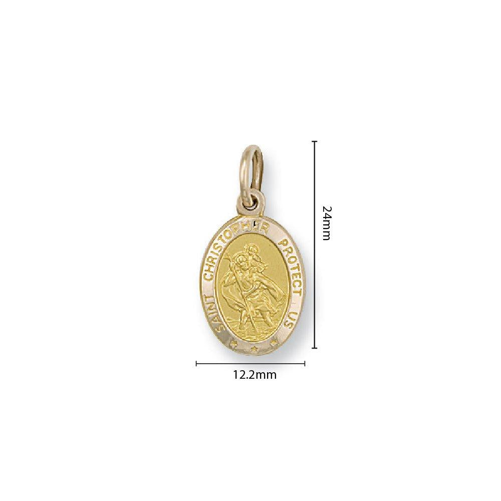 Yellow Gold Oval St. Christopher Protect Us Pendant - 12.2mm