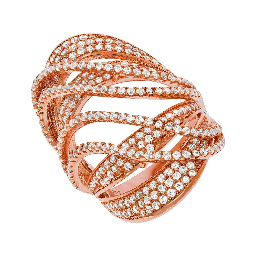 Micro Pave Rose Coated Fancy Silver Cubic Zirconia Ring (HNN-685A2E)