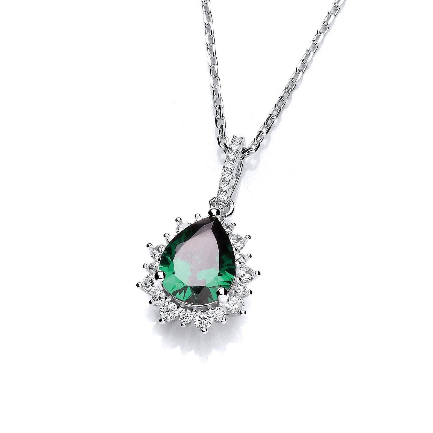 Silver Green Teardrop Cubic Zirconia Pendant with 18" Chain
