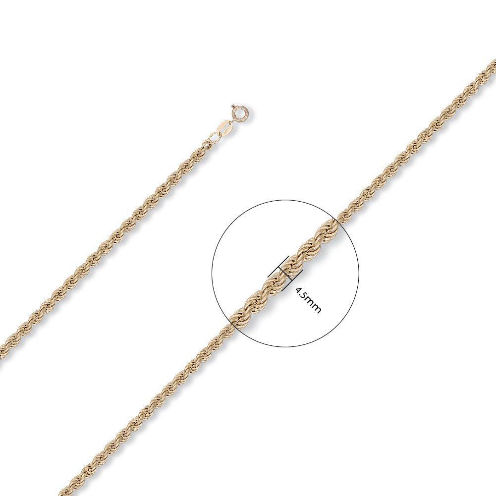 Yellow Gold 4.3mm Hollow Rope Chain