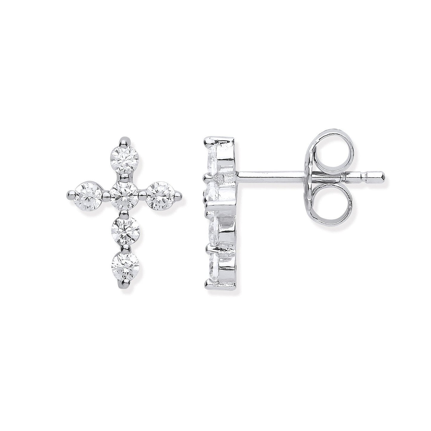 Silver Cubic Zirconia Small Cross Stud Earrings