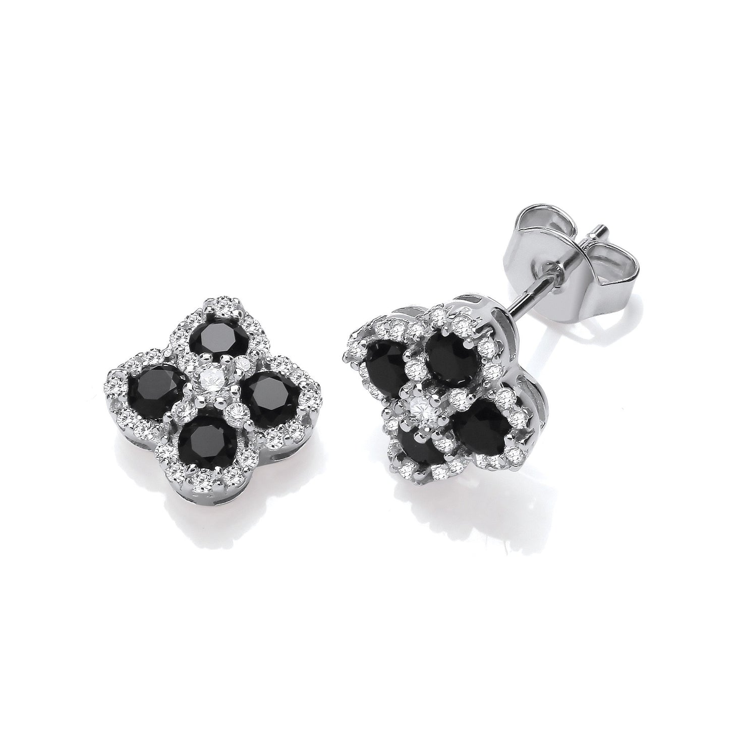 Black Four Leaf Clover Cubic Zirconia Stud Earrings