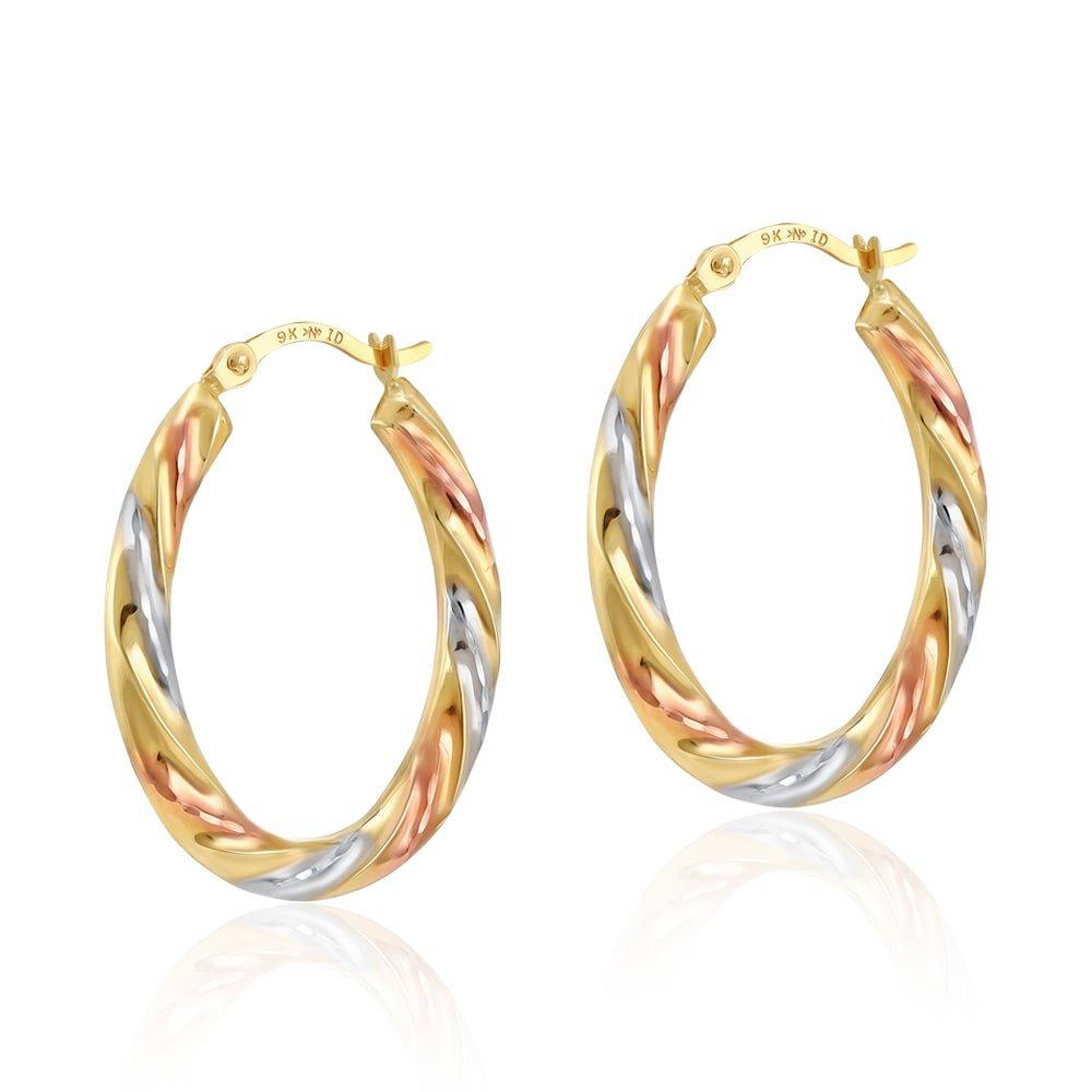 Yellow, White & Rose Gold Oval Twist Earrings
