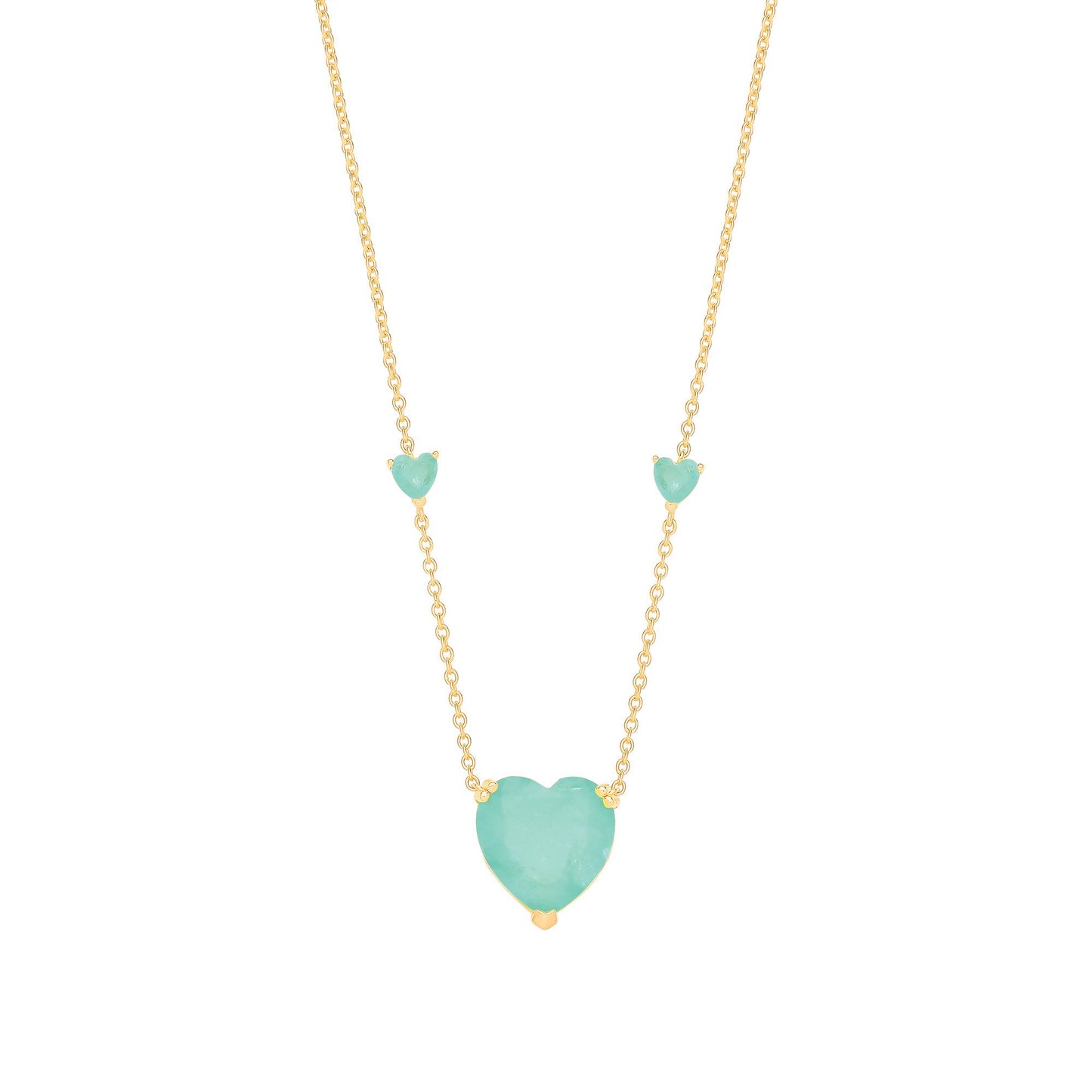Silver Yellow Gold Plated, Green Heart Necklace