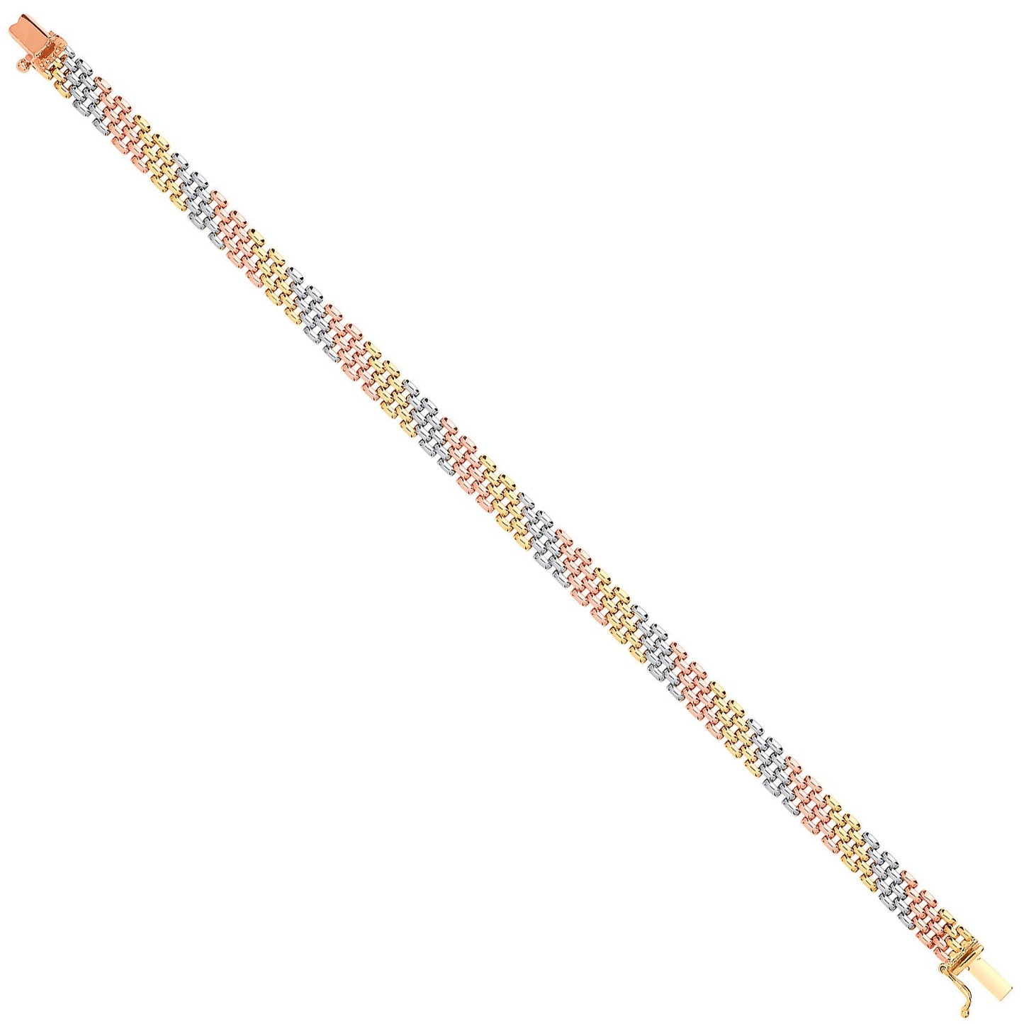 Yellow, White & Rose Gold Panther Link Ladies Bracelet