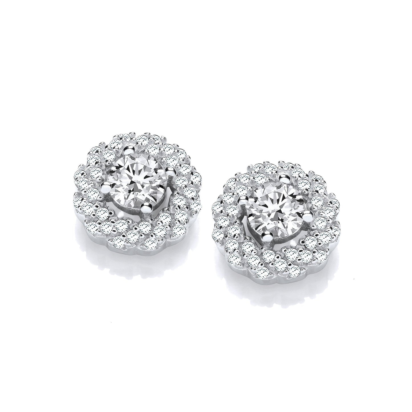 Halo Style Cubic Zirconia Stud Earrings