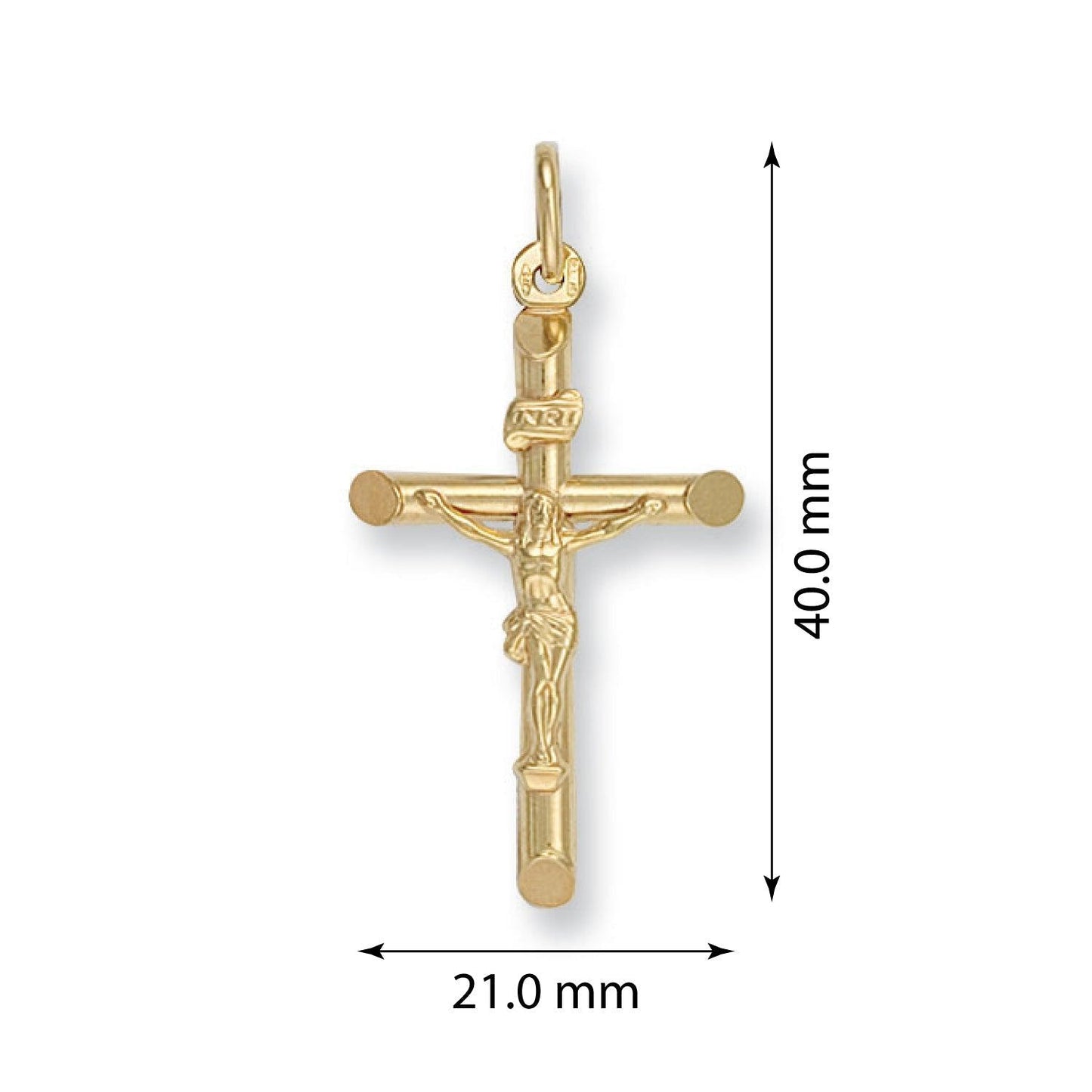 Yellow Gold Round Tube Crucifix - 21.1mm
