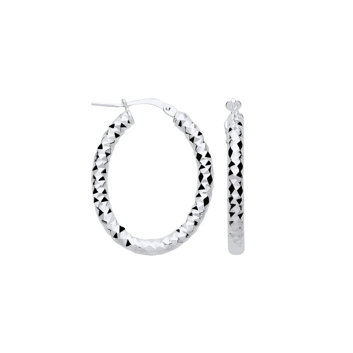 Silver Diamond Cut Creole Hoop Earrings