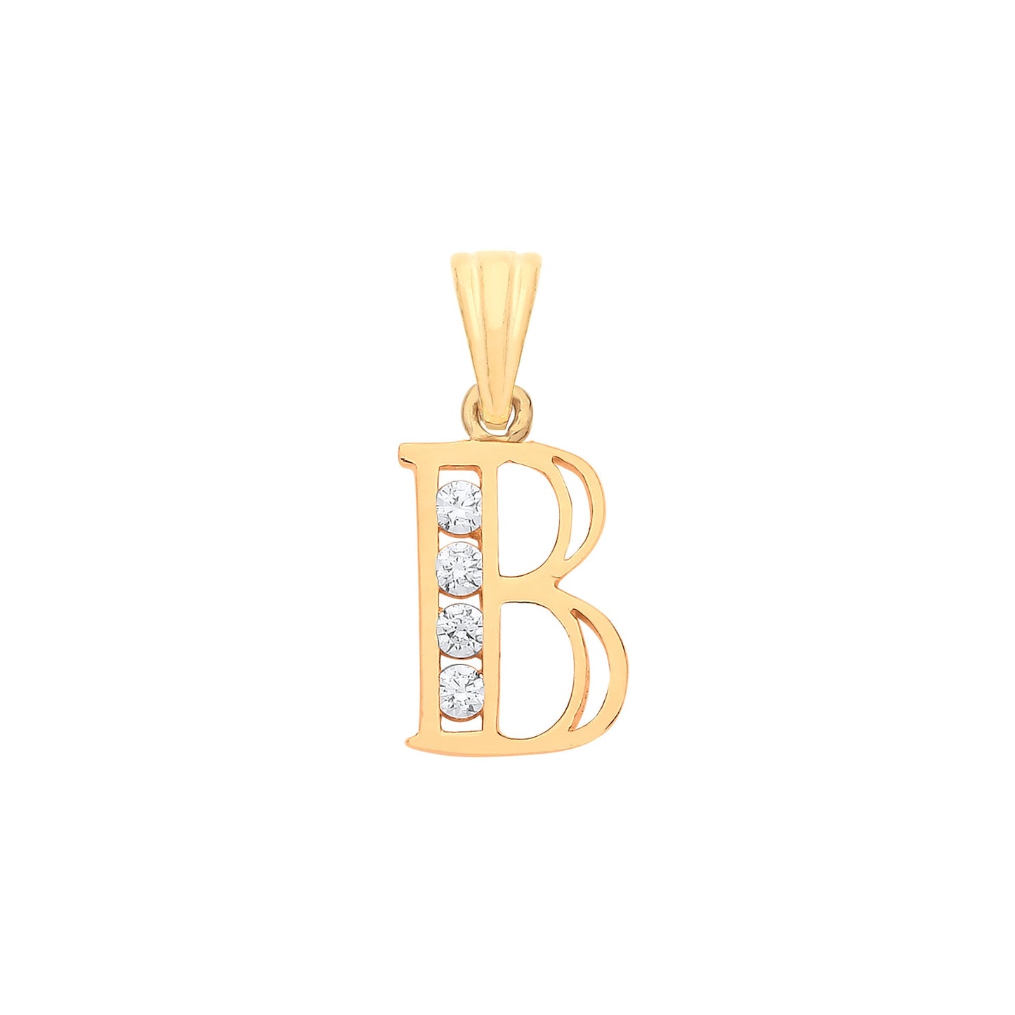 Yellow Gold Channel Set Cubic Zirconia Initial Pendants