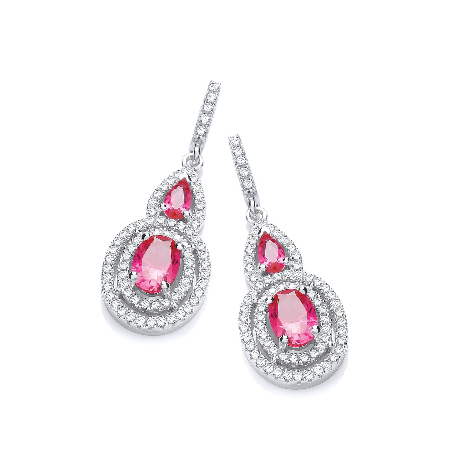 Micro Pave Red & White Cubic Zirconia Drop Earrings