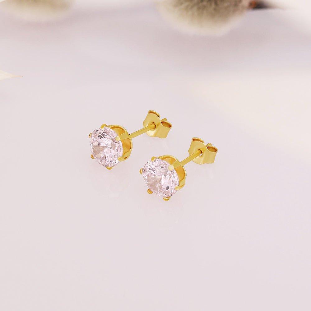 Yellow Gold 5mm Claw Set Pink Cubic Zirconia Studs