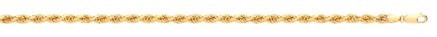 Yellow Gold 4.5mm Semi Solid Diamond Cut Rope Chain