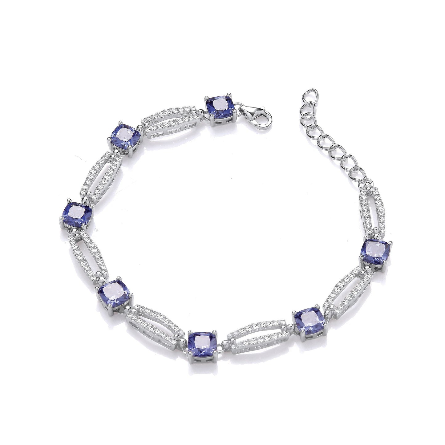 Tanzanite Colour Cubic Zirconia Silver Ladies Bracelet