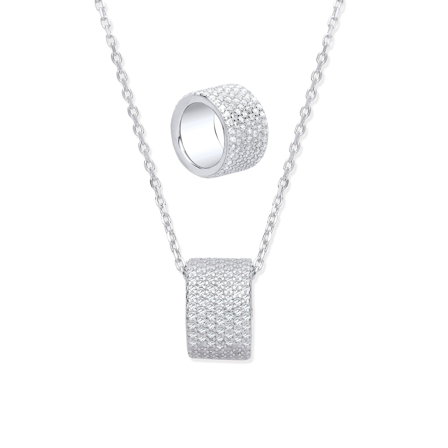 Silver Little Full Eternity Cubic Zirconia Ring on a 16" Chain