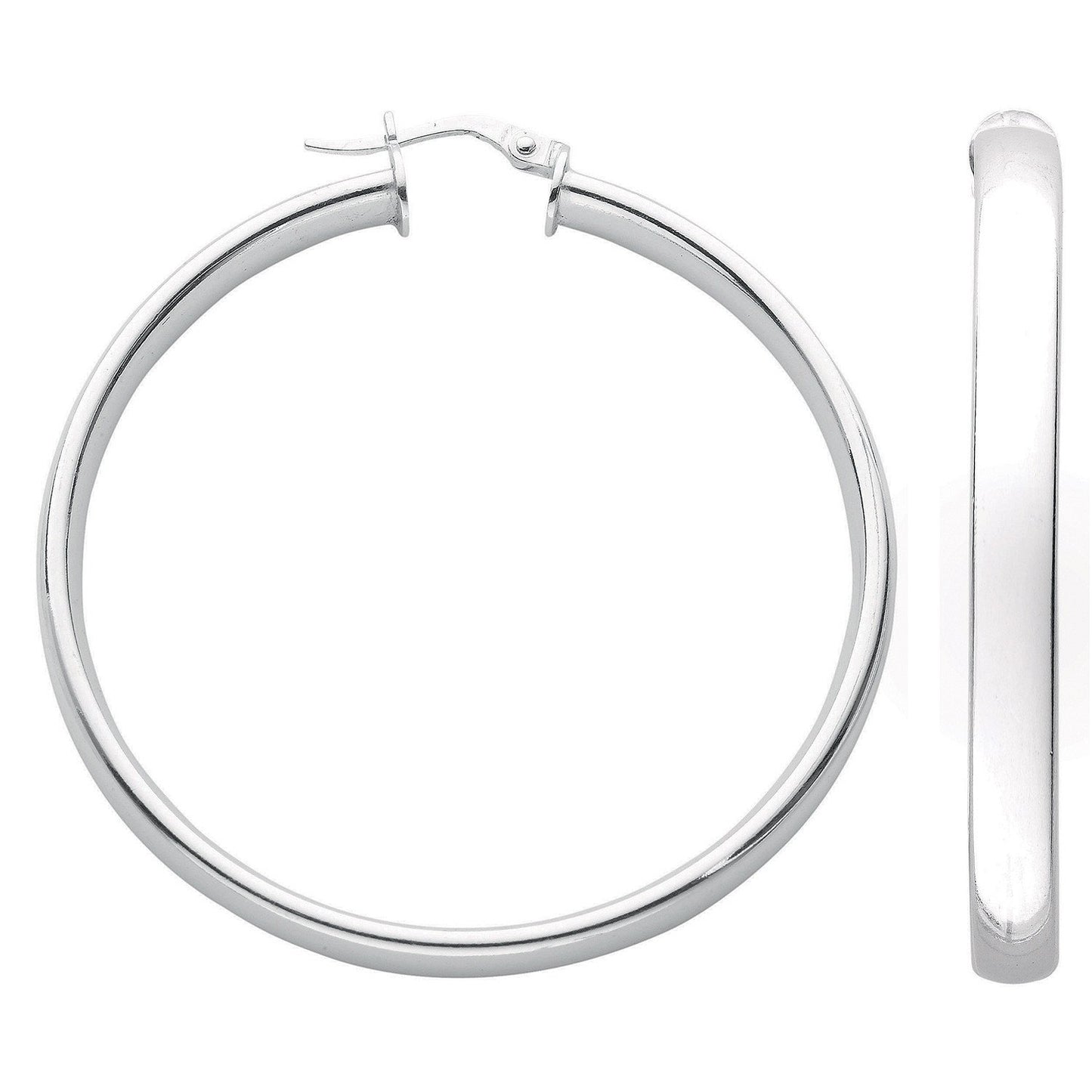 Silver D-Shaped Hoop Earrings - 4.9mm - 8.0g