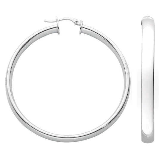 Silver D-Shaped Hoop Earrings - 4.9mm - 8.0g