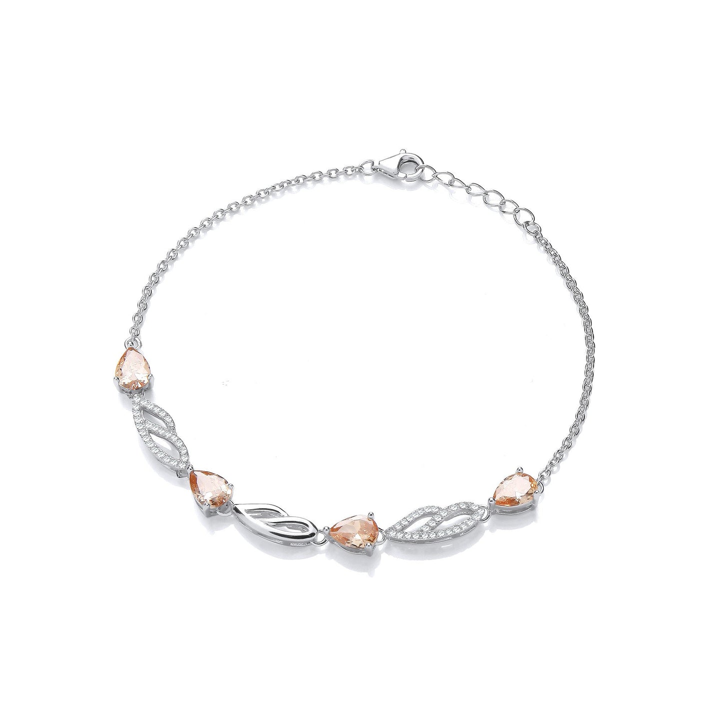 Champagne & Clear Cubic Zirconias Ladies Silver Bracelet
