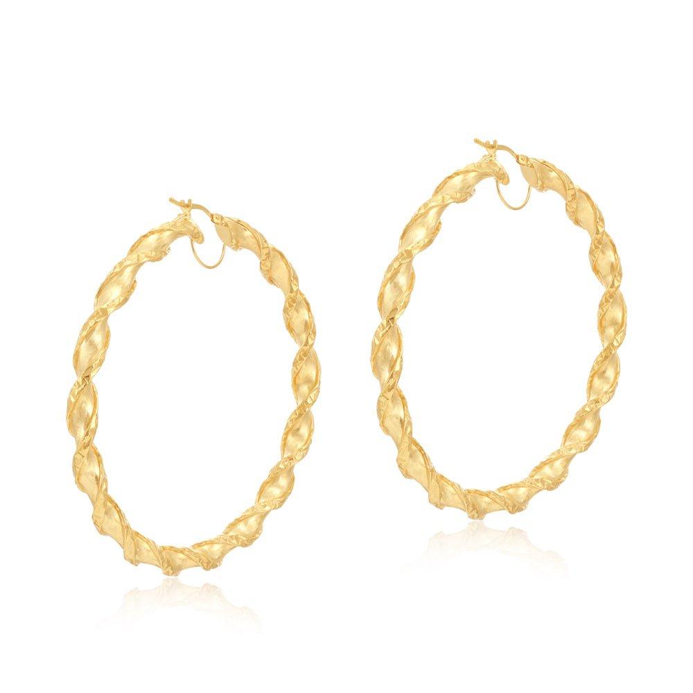 Yellow Gold 61mm Twisted Hollow Hoop Earrings