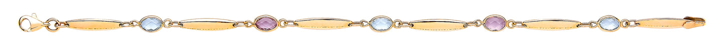 Yellow Gold Ladies Bracelet with Amethyst & Blue Topaz