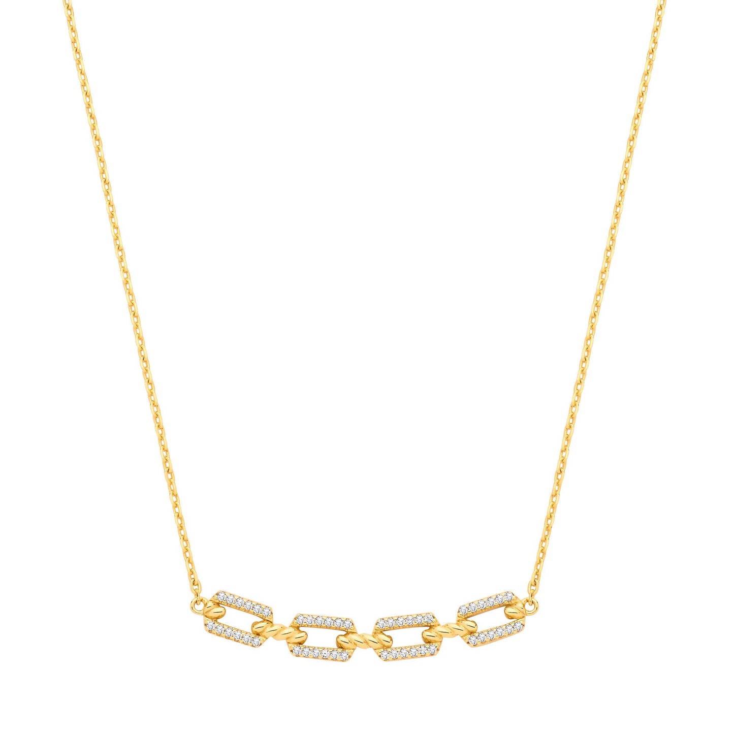 Silver 18ct Yellow Gold Plated Necklace with Cubic Zirconia Paper Clip Pendant
