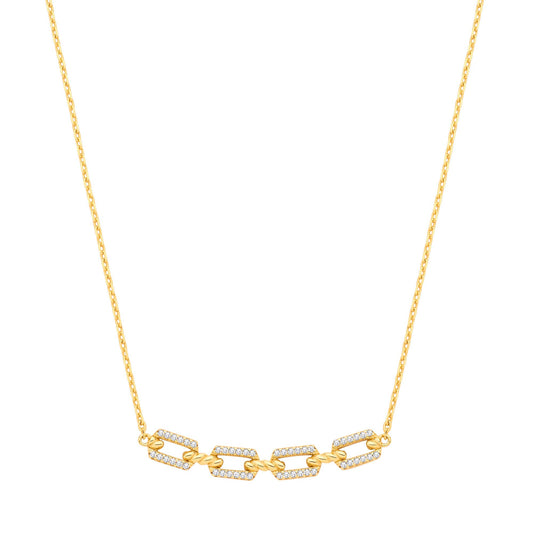 Silver 18ct Yellow Gold Plated Necklace with Cubic Zirconia Paper Clip Pendant