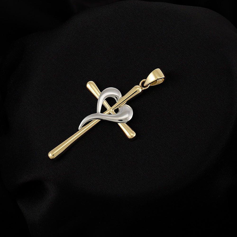 Y White Gold Cross Heart Pendant
