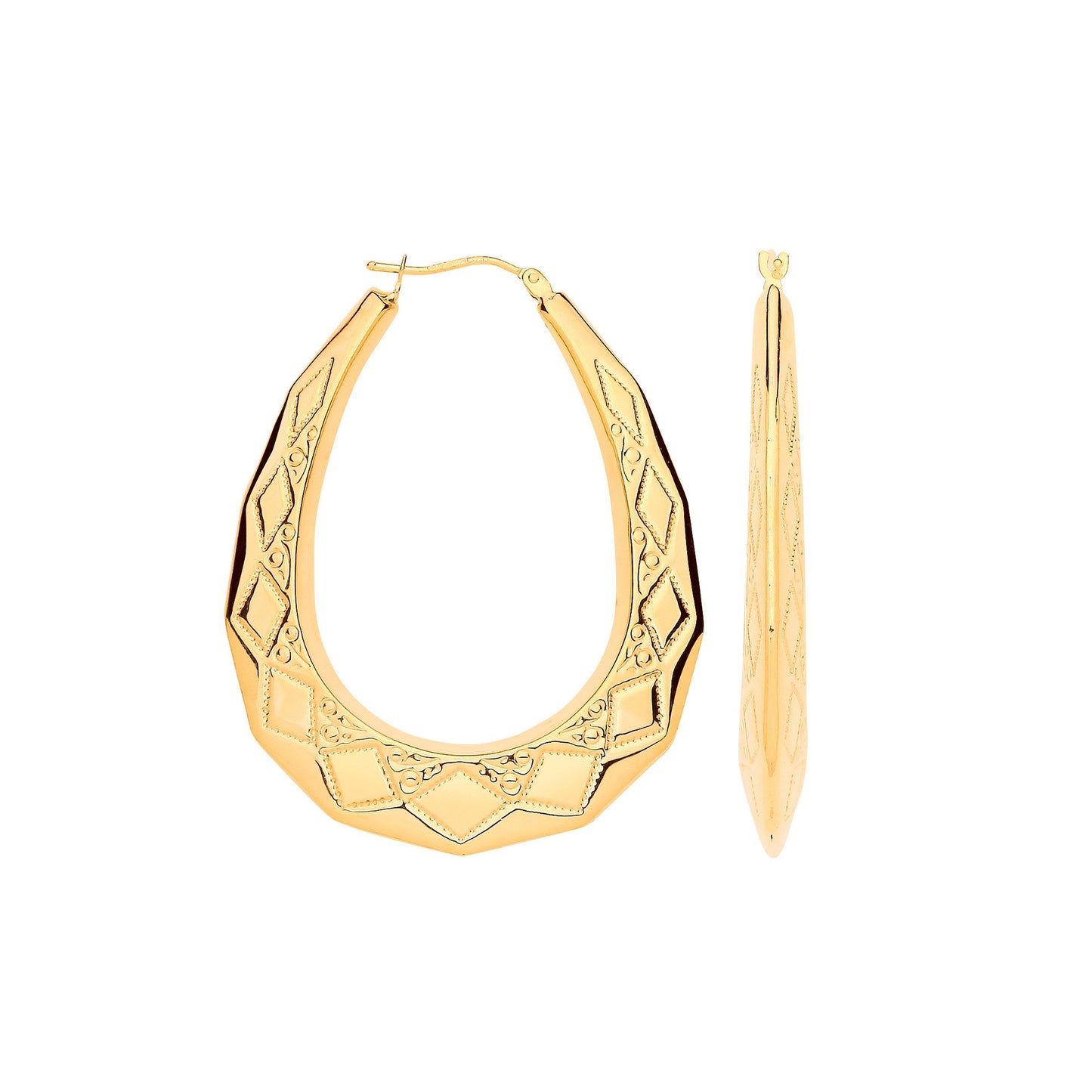 Yellow Gold Diamond Cut Oval 49mm Long Creoles