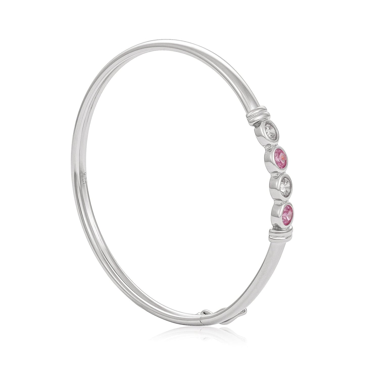 Silver Baby White & Pink Cubic Zirconia Bangle
