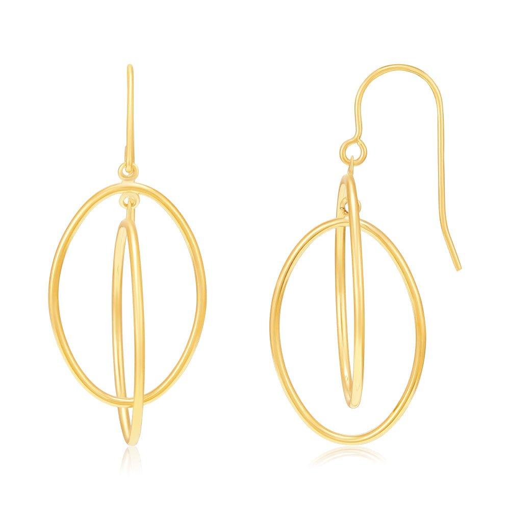 Yellow Gold Entwined Open Oval Drop Earrings