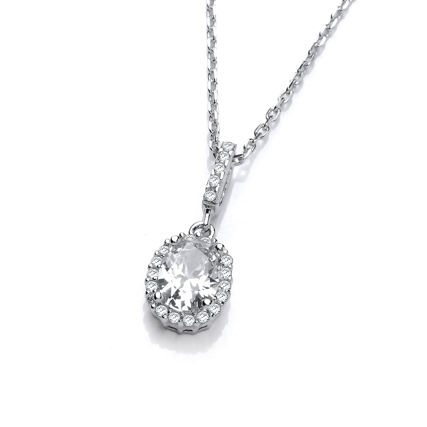 Oval Clear Cubic Zirconia Drop Pendant with 18" Chain