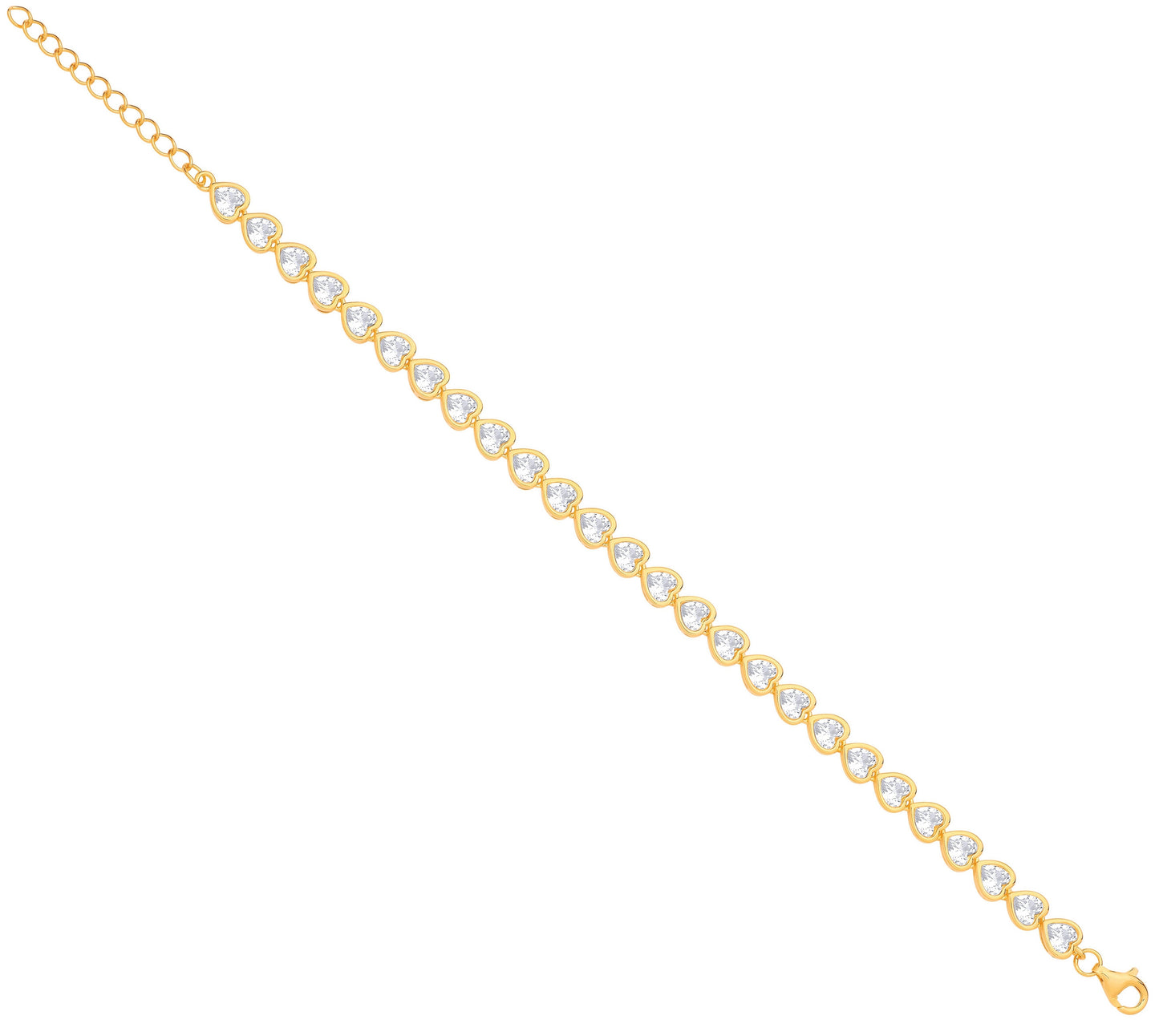 Silver Yellow Gold Plated Heart Cubic Zirconia Rubover Tennis Bracelet